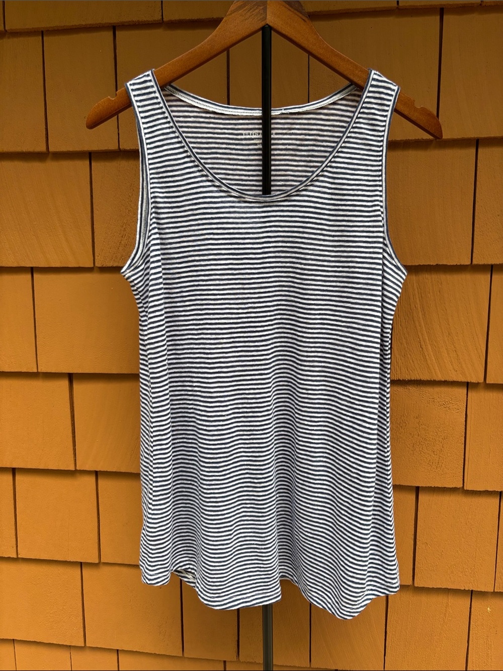 EILEEN FISHER | Navy Striped Casual Organic Linen Nautical Sleeveless Top Size S